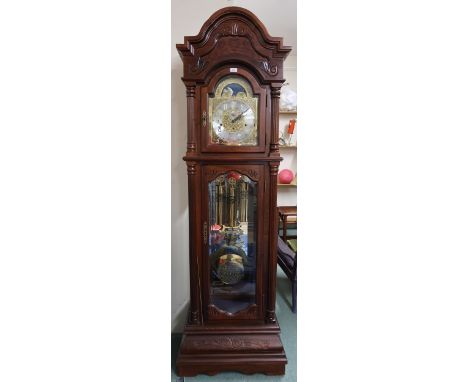 A 20th century mahogany cased&nbsp; longcase clock with arched brass and silvered dial bearing Arabic numerals, subsidiary di