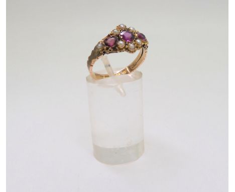 A pink gem and pearl ring with Birmingham hallmarks for 1900, size R, weight 2.2gms Condition Report:Available upon request