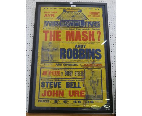 A vintage British wrestling poster advertising bouts between Glasgow's Andy Robbins and The Mask?;&nbsp;Jim McKenzie and Bobb