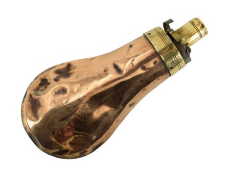 A Victorian copper and brass powder flask, 15 cm