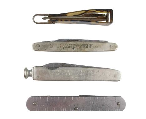 A promotional pocket folding pipe smoker's knife advertising the weavers James Kenyon & Son, a similar knife, a Chesterman of