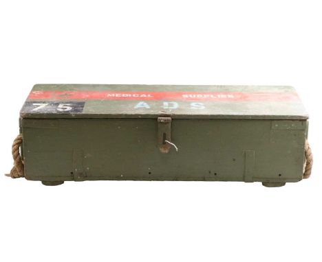 An Army Medical Supplies chest with rope handles, 88 cm x 32 cm x 26 cm