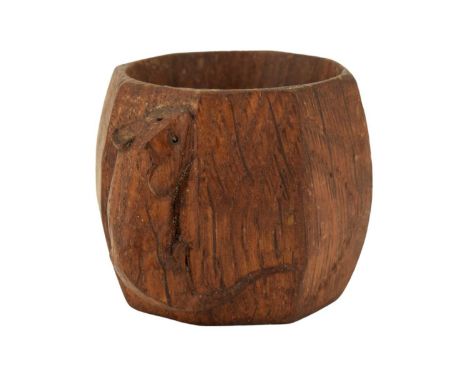 A Robert "Mouseman" Thompson of Kilburn carved oak napkin ring, 5 cm x 5.5 cm x 5.5 cm