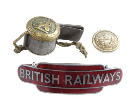 A London and North Western Railway whistle together with a London, Midland &amp; Scottish Railway button and British Railways