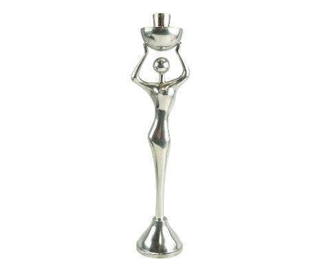 A contemporary stylised figural "Sapphire Pewter" ballerina candle stick, by Psalms exclusively for the Raffles Hotel (Singap