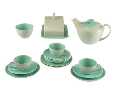 A small quantity of Poole green and seagull teaware including a butter dish