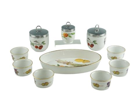Royal Worcester Evesham pattern ceramics, including egg coddlers, ramekins and a dish