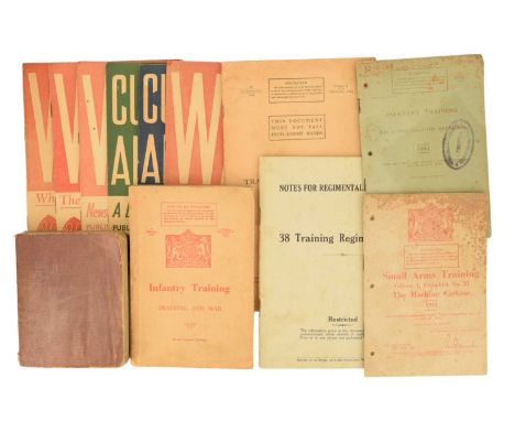 A group of Great War and Second World War British army training manuals etc, including "Field Artillery Training 1914", "1944