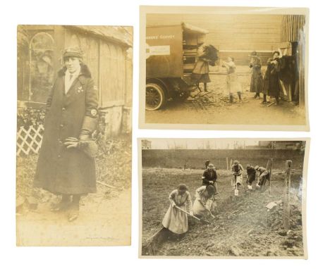 Great War official photographs respectively of Women's Army Auxiliary Corps signallers and First Aid Nursing Yeomanry ambulan