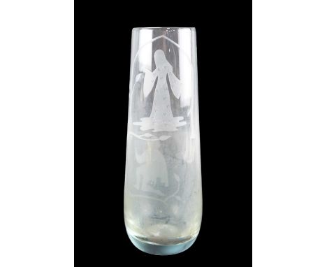 A late 20th Century Caithness glass 'Romeo and Juliet' vase, having etched decoration, 23 cm