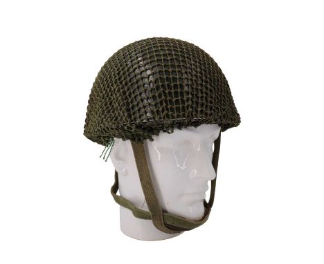 A post-War Belgian army paratroop helmet, being a copy of the British Mk II airborne forces steel helmet