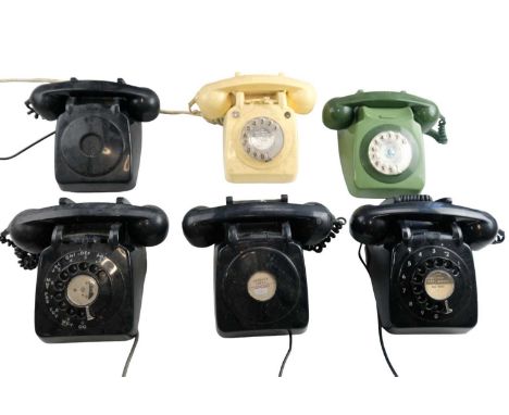 Six 1960s and later 700 series telephones, including rotary dials, dummy dials and a rotary dial telephone having flashing li