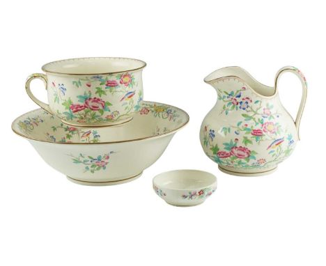 A Minton floral decorated wash set, second quarter 20th Century, basin 38.5 cm diameter, (a/f)