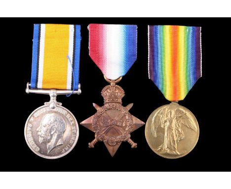 A 1914-15 star, British War and Victory medals to L-5391 Pte J R Croucher, East Kent Regiment