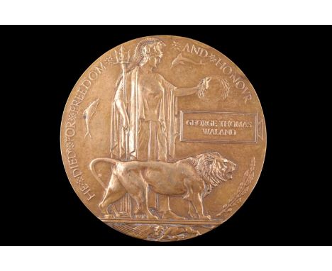 A Memorial Plaque to George Thomas Waland. [25180 Pte George Thomas Waland, 10th battalion of the Yorkshire Regiment, born in