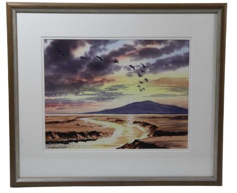 Ray R Nichol (20th Century) "To Caerlaverock", a blissful, coastal study of the Scottish mountains from Grune point along the