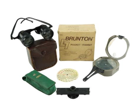 A Brunton Pocket Transit compass in leather transit case, boxed with instructions, together with a Pullin optical imperial ra