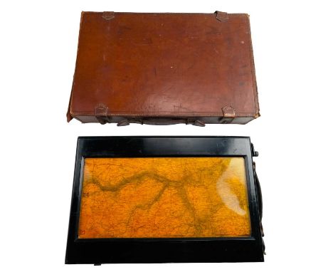 [ Classic car ] An early 20th Century "Wallis Motor Maps" scrolling automotive map of England, in an ebonized wooden case and