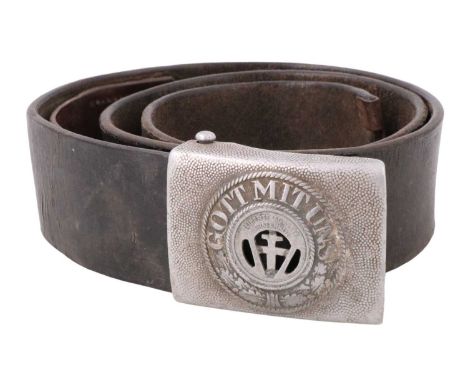 [ French Resistance / FFI ] A German Third Reich army other rank's waist belt, its buckle de-Nazified and bearing an inset Fr