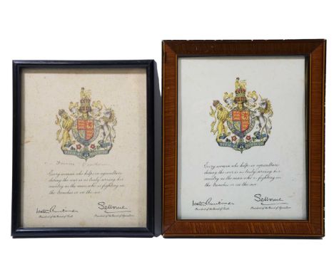 Two framed Great War Women's Land Army service certificates, 25 cm x 30 cm overallQty: 2