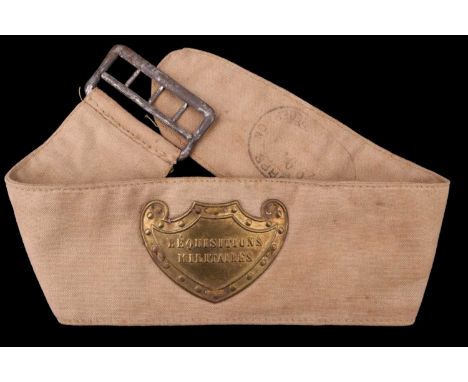 A Great War / inter-War French "Requisitions Militaires" brassard with brass badge, [Introduced in 1879 and worn by civilian 