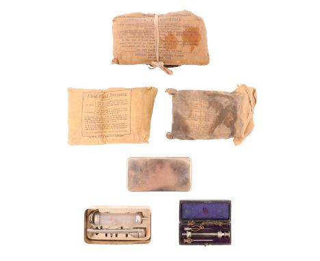 A Great War - Second World War British military syringe and nickel-plated case by Record, together with an earlier syringe, t