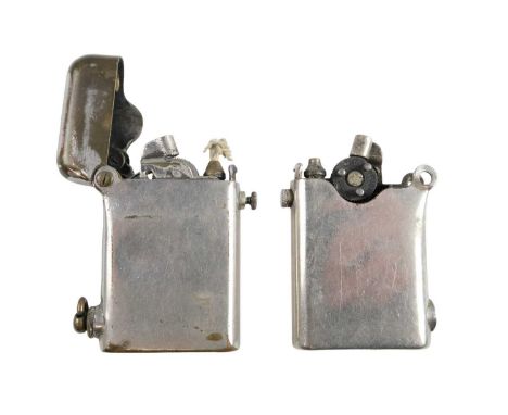 A vintage "Thorens" Swiss semi-automatic petrol cigarette lighter together with another, patent number 137508, (latter a/f)