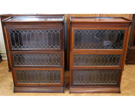 A pair of George VI mahogany and leaded glass Globe Wernicke lawyer's bookcases, each 87 x 36 x 123 cm