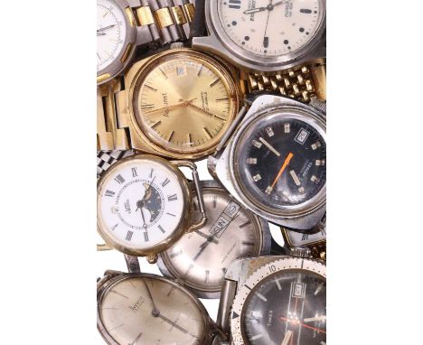 A group of wristwatches, including a vintage Timex Expedition and three other Timex, Rotary, Accurist, etc