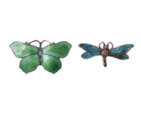 An early 20th Century enamelled white metal butterfly brooch by J Aitkin &amp; Son, marked 'Sterling', together with an ename