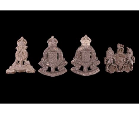 Four Second World War British army War economy plastic cap badges
