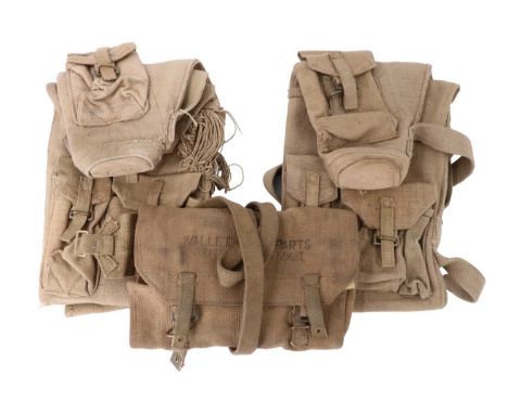 A Second World War British army Bren light machine gun webbing spare barrel, parts and tools holdall, one other, later, and a