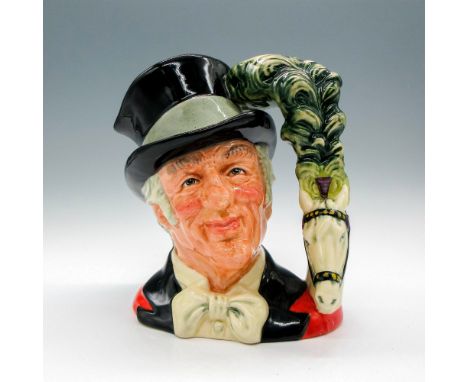 Black top hat with a light blue ribbon; red jacket; black lapel; green plume atop horses head.Series: The Circus Performers. 