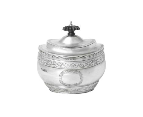 An Edward VII Silver Tea-Caddy,  by George Nathan and Ridley Hayes, Chester, 1901 in the George III style, tapering oval and 