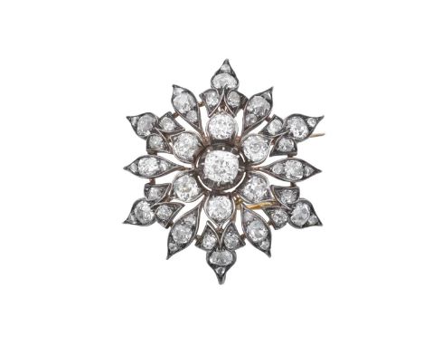 A Victorian Diamond Broochthe floral motif set throughout with old cut and rose cut diamonds, in white claw and collet settin