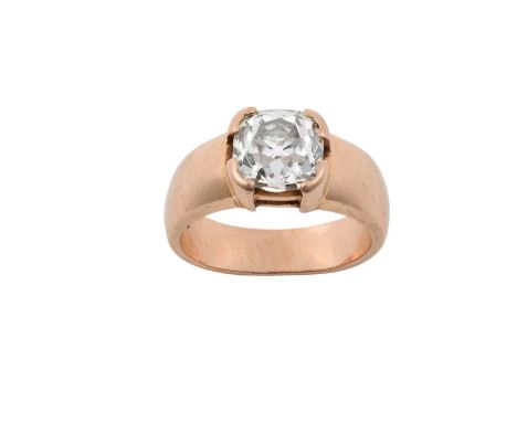A 14 Carat Gold Diamond Solitaire Ringthe old cushion cut diamond in a rose elongated claw setting, to a plain polished shank