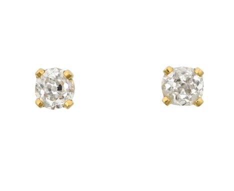 A Pair of Diamond Solitaire Earringsthe old cut diamonds in yellow four claw settings, total estimated diamond weight 0.90 ca