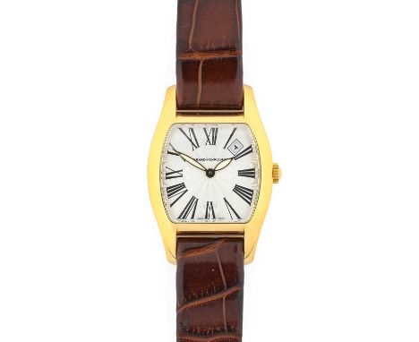 Girard Perregaux: An 18 Carat Gold Tonneau Shaped Calendar Wristwatch, signed Girard Perregaux, model: Richeville, ref: 2655,