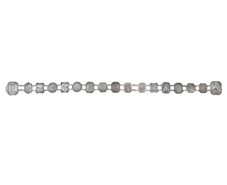 A Chinese Export Silver Belt,  With Artisan Mark Qing, Canton and Shanghai, Late 19th/Early 20th Century each side of the cla