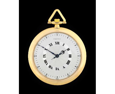 Cartier: A Rare Art Deco Ultra Slim 18 Carat Gold Open Faced Pocket Watch, signed Cartier, 1935, 19 jewels manual wound lever