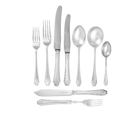 A George VI Silver Table-Service,  Mostly by Fattorini and Sons Ltd., Sheffield, Mostly 1948 each piece with shaped terminal 