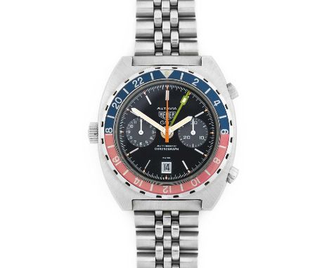 Heuer: A Stainless Steel Automatic Calendar Chronograph Wristwatch, signed Heuer, model: Autavia GMT, ref: 11630, 1970's, (ca