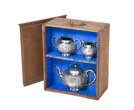 A Three-Piece Chinese Export Silver Tea-Service,  The Teapot with Artisan Mark of Kun Hun, Canton and Shanghai, The Cream-Jug