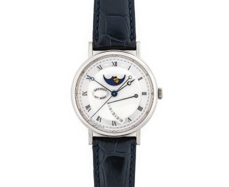 Breguet: A Good 18 Carat White Gold Automatic Power Reserve Centre Seconds Moonphase Display Wristwatch, signed Breguet, No:4
