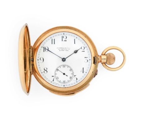 Russells: An 18 Carat Gold Full Hunter Minute Repeater Pocket Watch, retailed by Russells Ltd, 18 Church St, Liverpool, circa