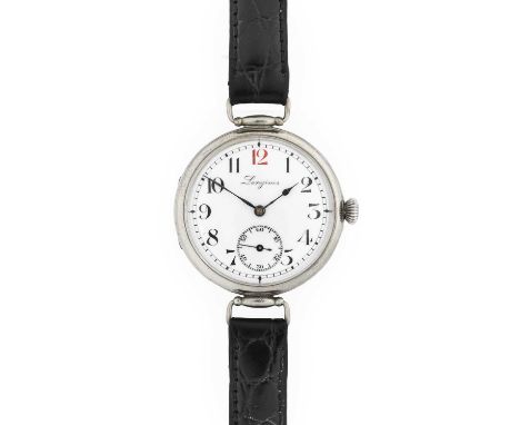 Longines: An Interesting and Early Enamel Dial Wristwatch, signed Longines, circa 1916, (calibre 15.26) manual wound lever mo