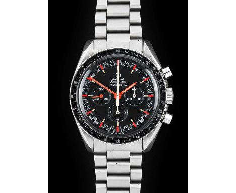 Omega: An Extremely Fine and Rare First Generation Exotic Red Racing Speedmaster Professional Chronograph Wristwatch, signed 