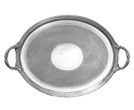 A Large French Silver Plate Tray,  by Christofle, Paris, First Half 20th Century oval and with spiral-fluted scroll handles a