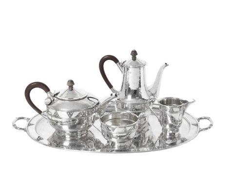 A Four-Piece George VI Silver Tea and Coffee-Service With a Tray En Suite,  by A. E. Jones, Birmingham, The Service 1927, 193