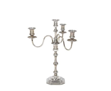 An Edward VII Silver Four-Light Candelabrum,  by Herbert Charles Lambert, London, 1903 and 1904 in the George II style, on sq
